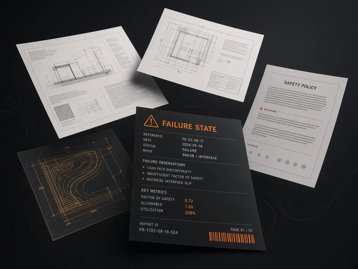 Floating architecture, policy, and failure documents arranged as system evidence